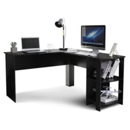 Black Corner Office Desk W/ Shelves L-Shaped Computer Desk Pc Table 130X140Cm - thumbnail 1