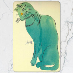 Benjamin Tate Design Designer Art Placemat Coaster Set In Teal Cat Artwork, Wood Base, Limited Edition - thumbnail 2