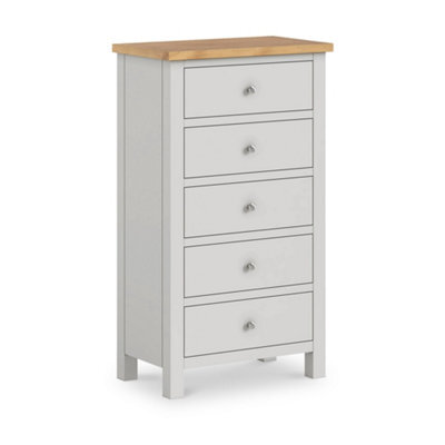 Farro Grey Xl 5 Drawer Tallboy Chest Fully Assembled - Painted With Oak Top By Roseland Furniture - image 1