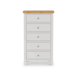 Farro Grey Xl 5 Drawer Tallboy Chest Fully Assembled - Painted With Oak Top By Roseland Furniture - thumbnail 4