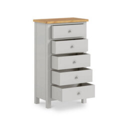 Farro Grey Xl 5 Drawer Tallboy Chest Fully Assembled - Painted With Oak Top By Roseland Furniture - thumbnail 5