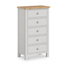 Farro Grey Xl 5 Drawer Tallboy Chest Fully Assembled - Painted With Oak Top By Roseland Furniture - thumbnail 1