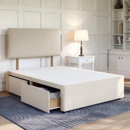 Divan Base Direct Naples Cream Platform Top Divan Bed Base 4Ft Small Double With Large End Drawer + Livorno Floor Standing Headboard - thumbnail 1