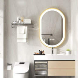 Luvodi Oval Led Bathroom Mirror Anti-Fog 3 Touch Lighted Gold Frame Large Demister Pad 80X50 Cm - thumbnail 8