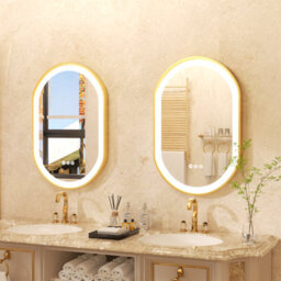 Luvodi Oval Led Bathroom Mirror Anti-Fog 3 Touch Lighted Gold Frame Large Demister Pad 80X50 Cm - thumbnail 7