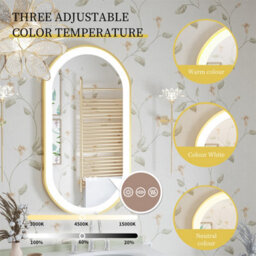 Luvodi Oval Led Bathroom Mirror Anti-Fog 3 Touch Lighted Gold Frame Large Demister Pad 80X50 Cm - thumbnail 4