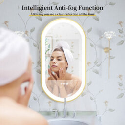 Luvodi Oval Led Bathroom Mirror Anti-Fog 3 Touch Lighted Gold Frame Large Demister Pad 80X50 Cm - thumbnail 3