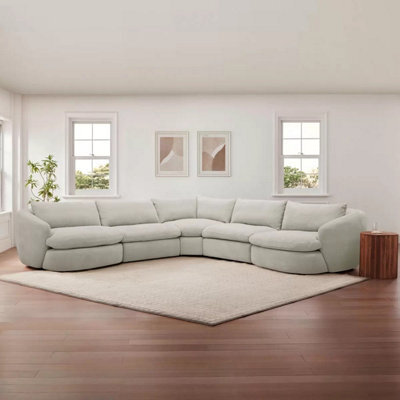 Xample Aiden And Ivy Holley Beige Fabric Modular Sofa 5 Piece Reversible Cushions Feather Filled Configurable Corner Sofa - image 1