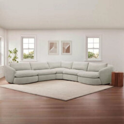 Xample Aiden And Ivy Holley Beige Fabric Modular Sofa 5 Piece Reversible Cushions Feather Filled Configurable Corner Sofa