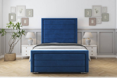 "Sloomy Ashford Navy Plush Bed Frame With Mattress With 50"" Upholstered Headboard 5' King" - image 1