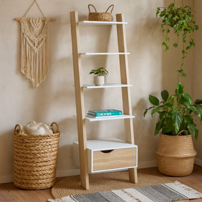 Wyld Haus Sapporo White And Natural Oak Leaning Bookcase 1 Drawer 4 Shelves - image 1