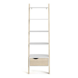 Wyld Haus Sapporo White And Natural Oak Leaning Bookcase 1 Drawer 4 Shelves - thumbnail 4