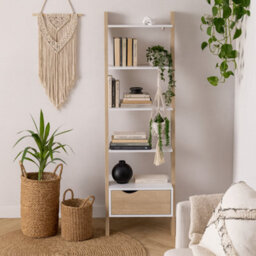 Wyld Haus Sapporo White And Natural Oak Leaning Bookcase 1 Drawer 4 Shelves - thumbnail 2