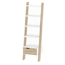 Wyld Haus Sapporo White And Natural Oak Leaning Bookcase 1 Drawer 4 Shelves - thumbnail 5