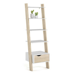Wyld Haus Sapporo White And Natural Oak Leaning Bookcase 1 Drawer 4 Shelves - thumbnail 6