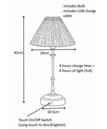 Lighting Supermarket Florence Rechargeable Antique Table Lamp With Floral Pleated Coolie - thumbnail 6