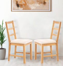 Hallowood Furniture Pair Of Oak Small Ladder Back Chairs With Beige Fabric Seat - thumbnail 1