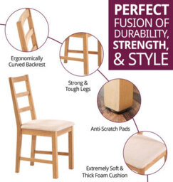 Hallowood Furniture Pair Of Oak Small Ladder Back Chairs With Beige Fabric Seat - thumbnail 2