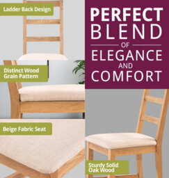 Hallowood Furniture Pair Of Oak Small Ladder Back Chairs With Beige Fabric Seat - thumbnail 5