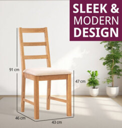 Hallowood Furniture Pair Of Oak Small Ladder Back Chairs With Beige Fabric Seat - thumbnail 3