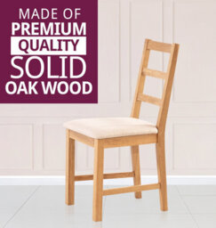 Hallowood Furniture Pair Of Oak Small Ladder Back Chairs With Beige Fabric Seat - thumbnail 4