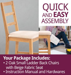 Hallowood Furniture Pair Of Oak Small Ladder Back Chairs With Beige Fabric Seat - thumbnail 7
