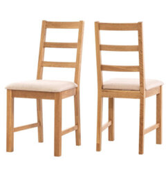 Hallowood Furniture Pair Of Oak Small Ladder Back Chairs With Beige Fabric Seat - thumbnail 8