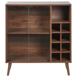 Wyld And Coco Luxeoak Dark Engineered Wood Sideboard With Glass Fronts, 2 Doors, Shelves And 8-Bottle Wine Rack, W84 X D39 X H91Cm - thumbnail 1
