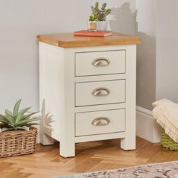 The Furniture Market Cotswold Cream Painted 3 Drawer Bedside With Oak Cream Painted Bedside Table - Natural Oak Top With Satin Lacquer