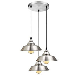 Ledsone 3 Head Industrial  Ceiling Pendant With Satin Nickel Finish And Adjustable Height For Kitchen