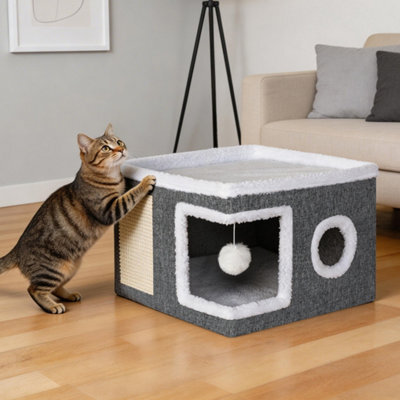 Skylos Cat House Indoor Cat Cave With Scratch Pad Fluffy Ball Cat Pet Bed - image 1