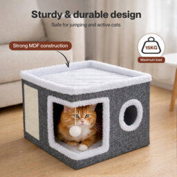 Skylos Cat House Indoor Cat Cave With Scratch Pad Fluffy Ball Cat Pet Bed - thumbnail 8