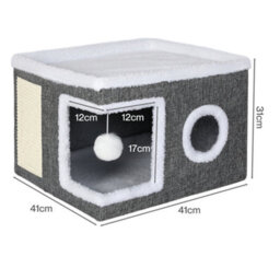 Skylos Cat House Indoor Cat Cave With Scratch Pad Fluffy Ball Cat Pet Bed - thumbnail 4