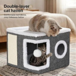 Skylos Cat House Indoor Cat Cave With Scratch Pad Fluffy Ball Cat Pet Bed - thumbnail 5