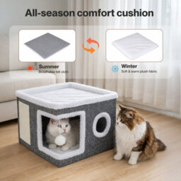 Skylos Cat House Indoor Cat Cave With Scratch Pad Fluffy Ball Cat Pet Bed - thumbnail 7
