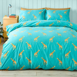 Catherine Lansfield Kids Havin A Giraffe Reversible Duvet Cover Set With Pillowcases Aqua Blue - thumbnail 2