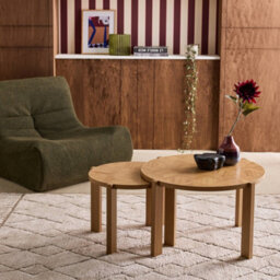 Sweeek - Set Of 2 Vintage Nesting Tables With Round Chevron Effect Tops Natural 70X70X42.5 Cm - Zala - thumbnail 4