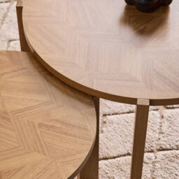 Sweeek - Set Of 2 Vintage Nesting Tables With Round Chevron Effect Tops Natural 70X70X42.5 Cm - Zala - thumbnail 6