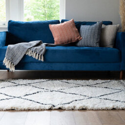 Madison & Mayfair Medium Authentic Moroccan Berber Rug In Cream With A Black Cross Design - thumbnail 1
