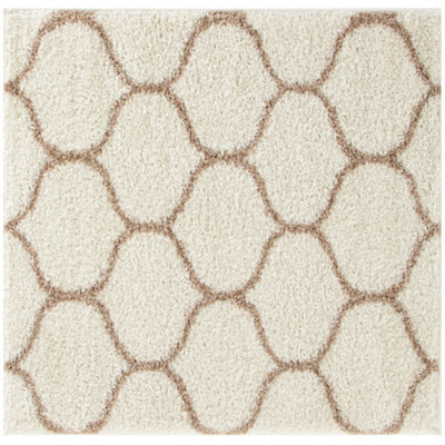 The Rugs Moroccan Shaggy Rugs And Runners Soft Fluffy Trellis Design High Pile Ivory And Beige Living Room Kitchen Hallway 630 - image 1