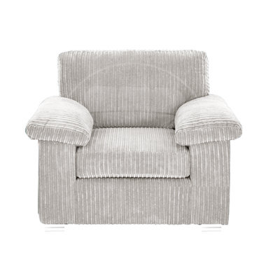 Furnishings For Less UK Delta Large Fabric Armchair Sofa Padded Arms Jumbo Cord Cream