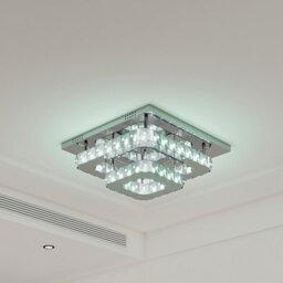 Thehotsale Modern 40X40Cm Square Crystal Led Ceiling Light - 2-Tier Chrome Chandelier In Cool White
