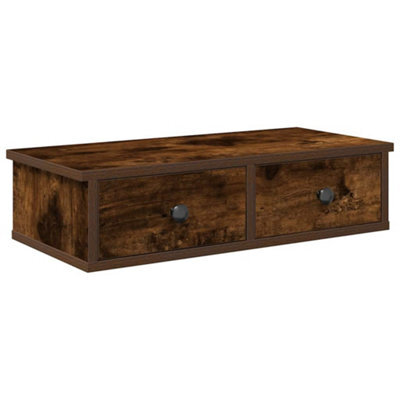 Berkfield Durable Wall Shelf With Drawers Smoked Oak 60X25X15 Cm Engineered Wood - image 1