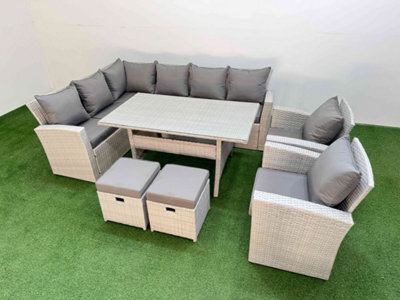 Fimous 10 Seater Rattan Garden Furniture Set Outdoor Patio Dining Corner Sofa Sets With Dining Table 2 Chairs 2 Small Footstool - image 1