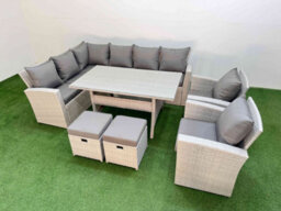 Fimous 10 Seater Rattan Garden Furniture Set Outdoor Patio Dining Corner Sofa Sets With Dining Table 2 Chairs 2 Small Footstool - thumbnail 1