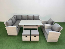 Fimous 10 Seater Rattan Garden Furniture Set Outdoor Patio Dining Corner Sofa Sets With Dining Table 2 Chairs 2 Small Footstool - thumbnail 2