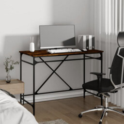 Berkfield Desk Smoked Oak 100X50X75 Cm Engineered Wood And Iron - thumbnail 3