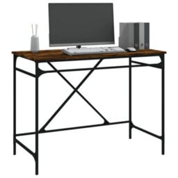 Berkfield Desk Smoked Oak 100X50X75 Cm Engineered Wood And Iron - thumbnail 4