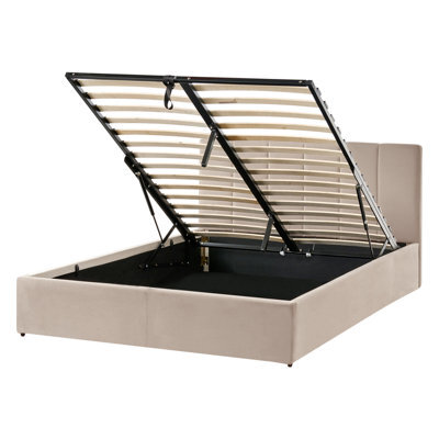 Beliani Ottoman Bed Velvet Dreux 140 X 200 Cm (Eu Double) Taupe - image 1