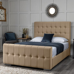 UKBEDFURNITURE Orlando Beige Plush Valvet Upholstered Gas Lift Ottoman Storage Bed -  With 48 Inch Headboard - thumbnail 1